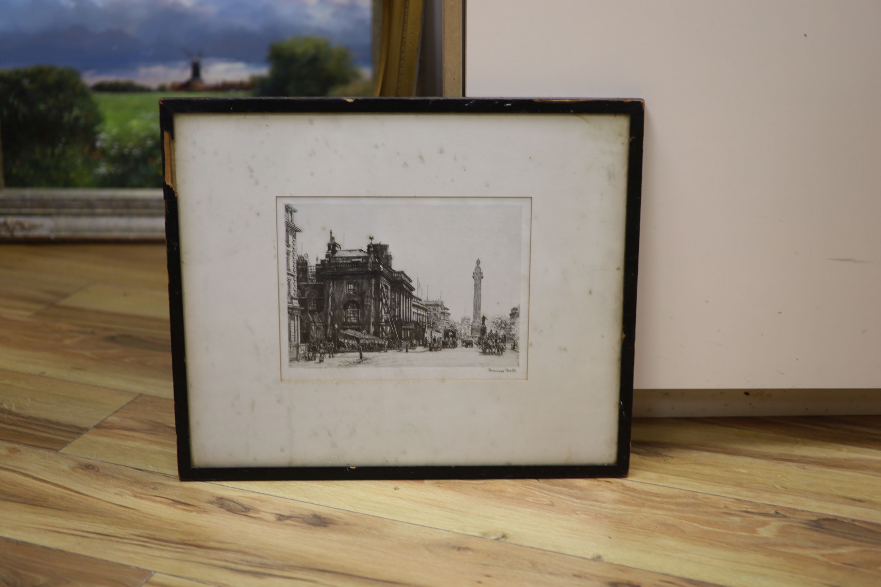 Francis Dodd (1874-1949), etching, Duke of York's Column, Waterloo Place /Lower Regent Street and Bank of Montreal, signed in pencil, 16 x 23cm